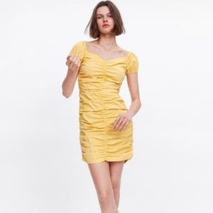 [Zara] dress with ruching - yellow